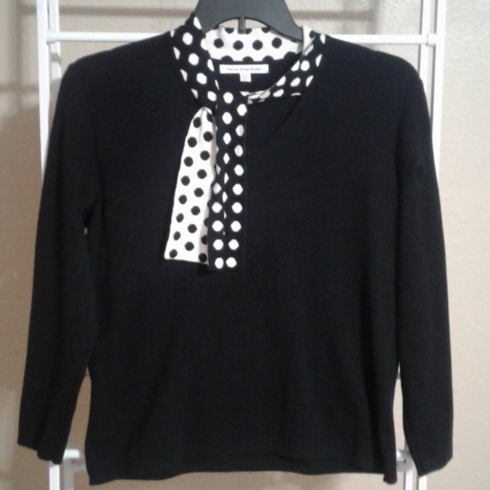 ❣Mercer Street Studio Black Knit Top w/ Polka Dots